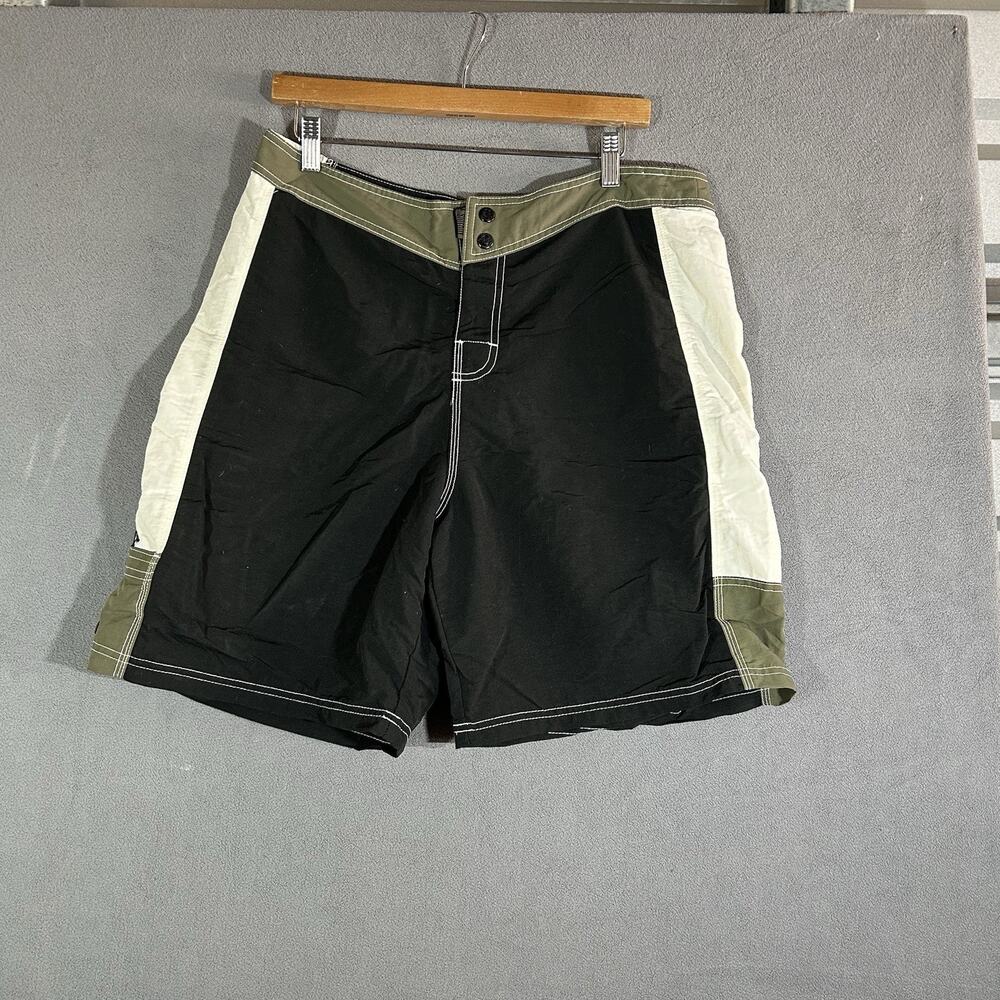 Sideout Vintage Board Shorts Mens 34 Black Olive Surf Swim Trunks Y2K Skater